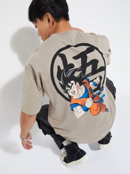 max - Urb_N Dragon Ball-Z Print Oversized Beige T-Shirt