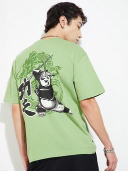 max - Urb_N Kung Fu Panda Print Oversized Green T-Shirt