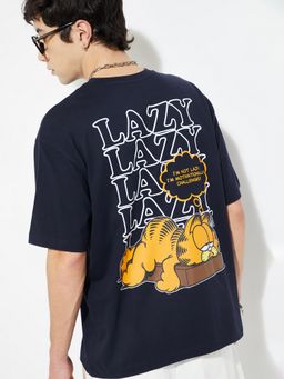 max - Urb_N Garfield Print Navy Blue T-Shirt