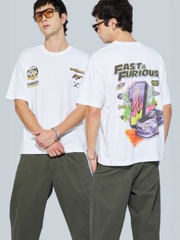 max - Urb_N Fast and Furious Print Oversized White T-Shirt