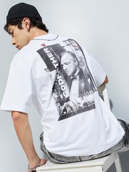 max - Urb_N The Godfather Print Oversized White T-Shirt