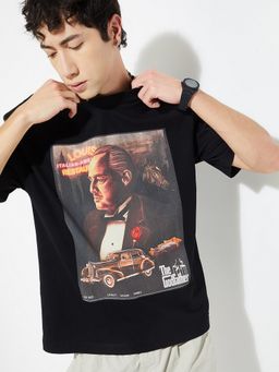 max - Urb_N The Godfather Print Oversized Black T-Shirt