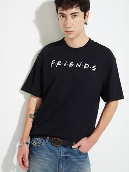 max - Urb_N Friends Print Oversized Black T-Shirt
