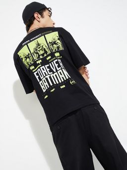 max - Urb_N Batman Print Oversized Black T-Shirt