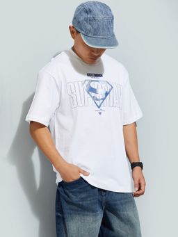 max - Urb_N Superman Print Oversized White T-Shirt