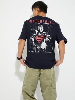 max - Urb_N Oversized Superman Back Print Navy Blue T-Shirt