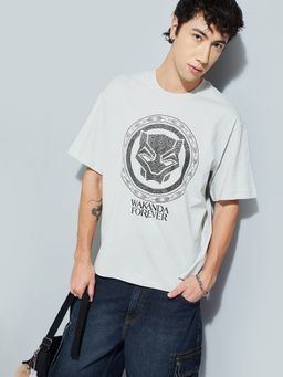 max - Urb_N Black Panther Print Oversized Grey T-Shirt