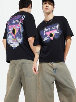 max - Urb_N Pink Floyd Printed Oversized Black T-Shirt