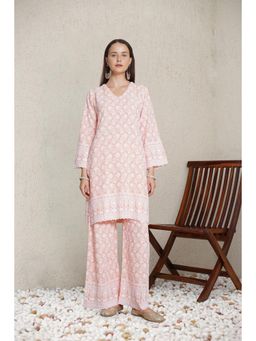 HOUSE OF KARI - Women's Peach Embroidered with Kurta and Pant (Set of 2)