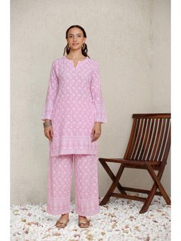 HOUSE OF KARI - Women's Pink Embroidered with Kurta and Pant (Set of 2)