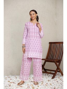 HOUSE OF KARI - Women's Lavender Embroidered with Kurta and Pant (Set of 2)