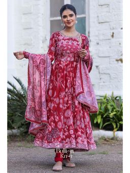 Bullion knot - Alakhya Anarkali Kurta Churidar and Dupatta in Red (Set of 3)