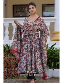 Bullion knot - Mihika Anarkali Kurta Churidar and Dupatta in Beige (Set of 3)