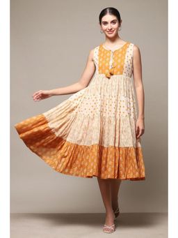 Biba - Women Orange Cotton Tiered Midi Dress