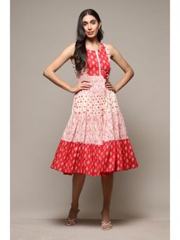 Biba - Women Red Cotton Tiered Midi Dress