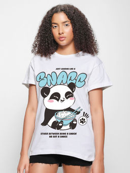 Bewakoof - Womens White Snacking Graphic Boyfriend T-Shirt