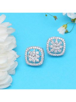 Karatcart - Silver Tone American Diamond Studded Stud Earrings