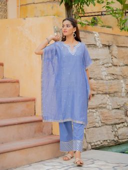 Maison Shefali - Neel Chanderi Kaftan with Pants (Set of 2)