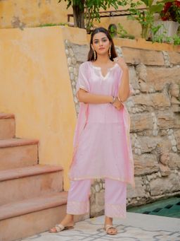 Maison Shefali - Gulaab Chanderi Kaftan with Pants (Set of 2)