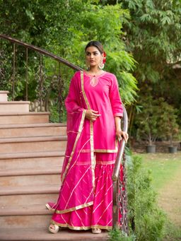 Maison Shefali - Sindoori Gota Work Kurti with Sharara and Dupatta (Set of 3)