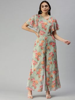 SHOWOFFFF - Women V-Neck Green Printed Jumpsuit