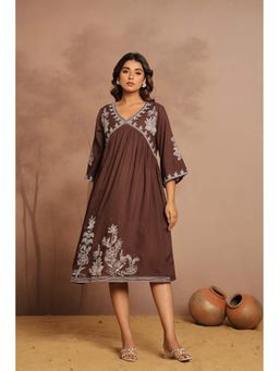 Varanga - Brown Aline Premium Trendy Knee Length Dress