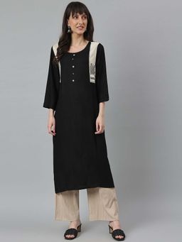 DECKEDUP - Black Ethnic Motif Printed Straight Kurta