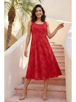 W - Red Thread Embroidered Pure Cotton A-Line Dress