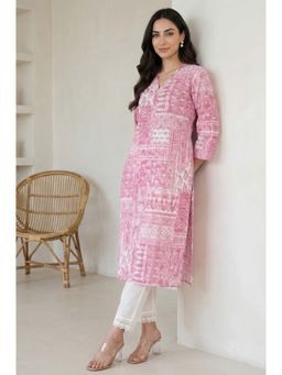 W - Pink Ethnic Motifs Pure Cotton Straight Kurta
