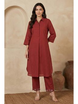 W - Maroon Solid Pure Cotton Straight Kurta