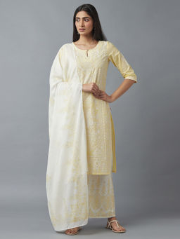 W - Floral Yellow Kurta-parallelpant-dupatta (Set of 3)