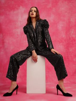 Attic Salt - Black Sequin Floral Blazer