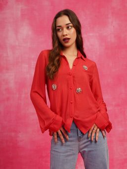 Attic Salt - Red Embellished Deluxe Multi Shade Shirt
