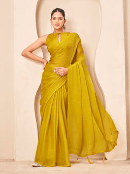 Tikhi Imli - Yellow Georgette Tassels Printed Saree With Unstitched Blouse
