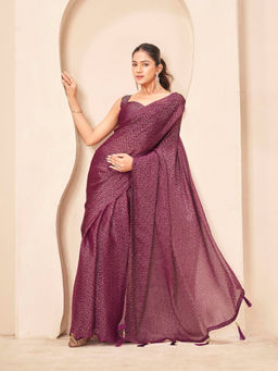 Tikhi Imli - Magenta Georgette Tassels Printed Saree With Unstitched Blouse