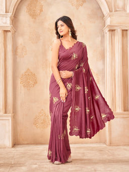Tikhi Imli - Pink Georgette Zari Embroidered Saree With Unstitched Blouse