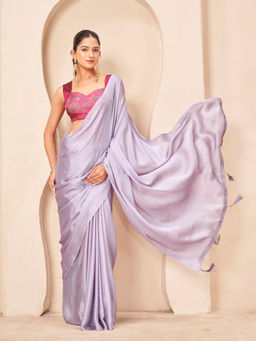 Tikhi Imli - Purple Chiffon Plain Solid Saree With Unstitched Blouse