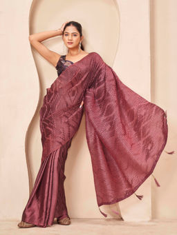 Tikhi Imli - Metallic Polyester Tassels Solid Saree With Unstitched Blouse