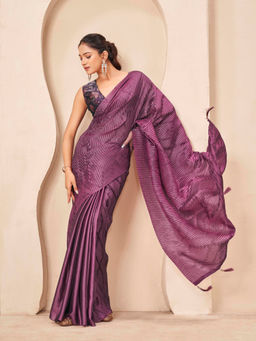 Tikhi Imli - Metallic Polyester Tassels Solid Saree With Unstitched Blouse