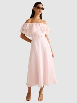 Forever New - Pink Solid Dress with Belt
