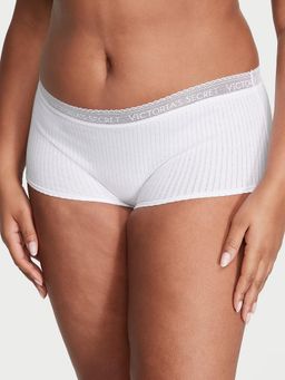 Victoria's Secret - Cotton Logo Cotton Lace-Waist Boyshort Panty - White