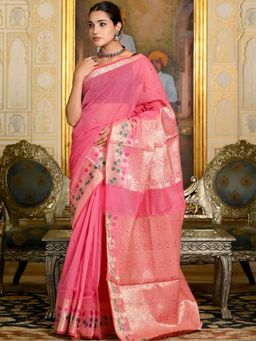 Doria Lifestyle - Pink Kota Silk Intricate Woven Zari Weaving Saree