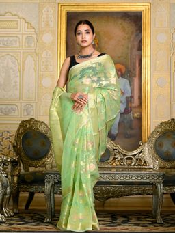 Doria Lifestyle - Green Premium Floral Woven Kota Silk Saree