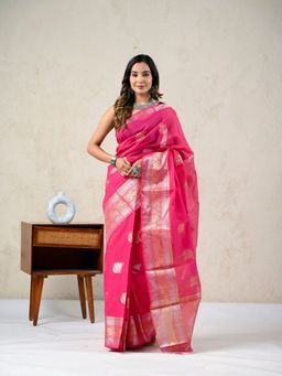 Doria Lifestyle - Pink Premium Floral Woven Kota Silk Saree