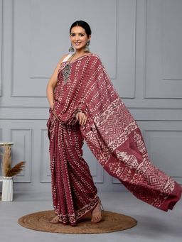 Doria Lifestyle - Maroon Pure Cotton Hand Block Printed Handcrafted Saree