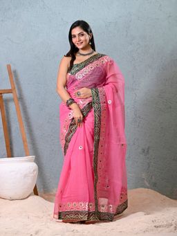 Doria Lifestyle - Pink Premium Embroidered Gota Work Kota Silk Saree