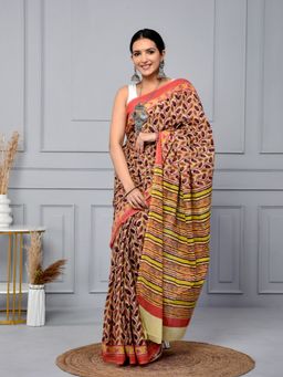 Doria Lifestyle - Multi-Color Pure Cotton Leaf Hand Block Printed Saree