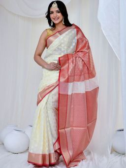 Doria Lifestyle - Off White Silk Woven Zari Weaving Saree