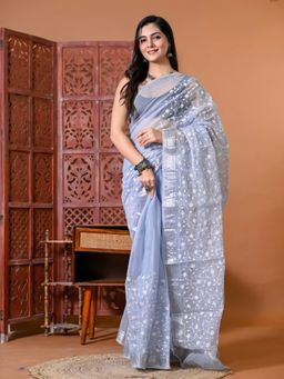Doria Lifestyle - Lavender Premium Kota Doria Floral Embroidered Saree