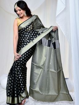 Doria Lifestyle - Black Kota Silk Woven Zari Weaving Saree